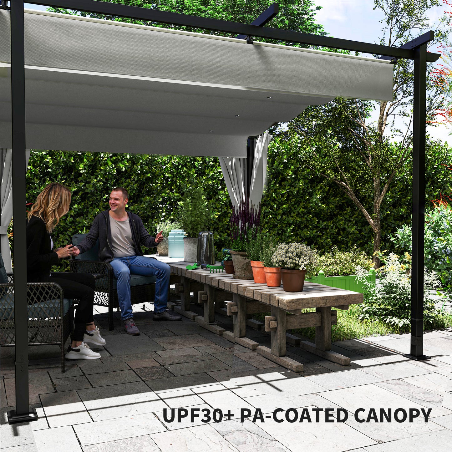 10' x 20' Metal Retractable Pergola Canopy with Sidewalls, Outdoor Gazebo UPF30+ Sun Shade Shelter for Garden, Deck
