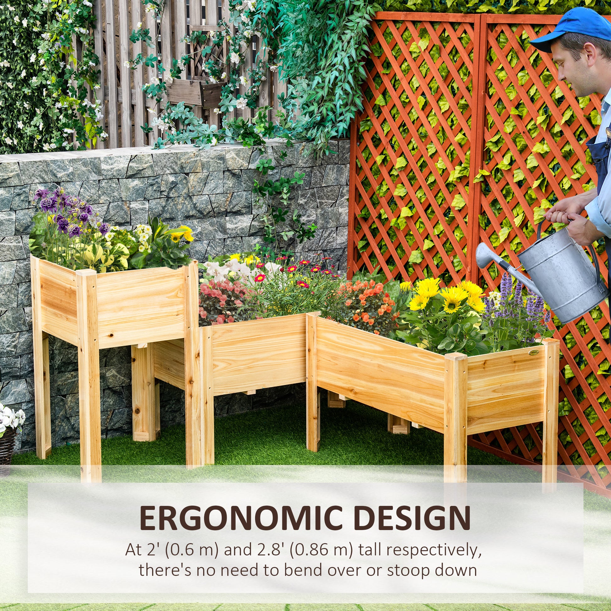Raised Garden Bed Set of 3, Wood Planter Box, Outdoor Freestanding Garden Boxes for Fruit Vegetable Flower Herb