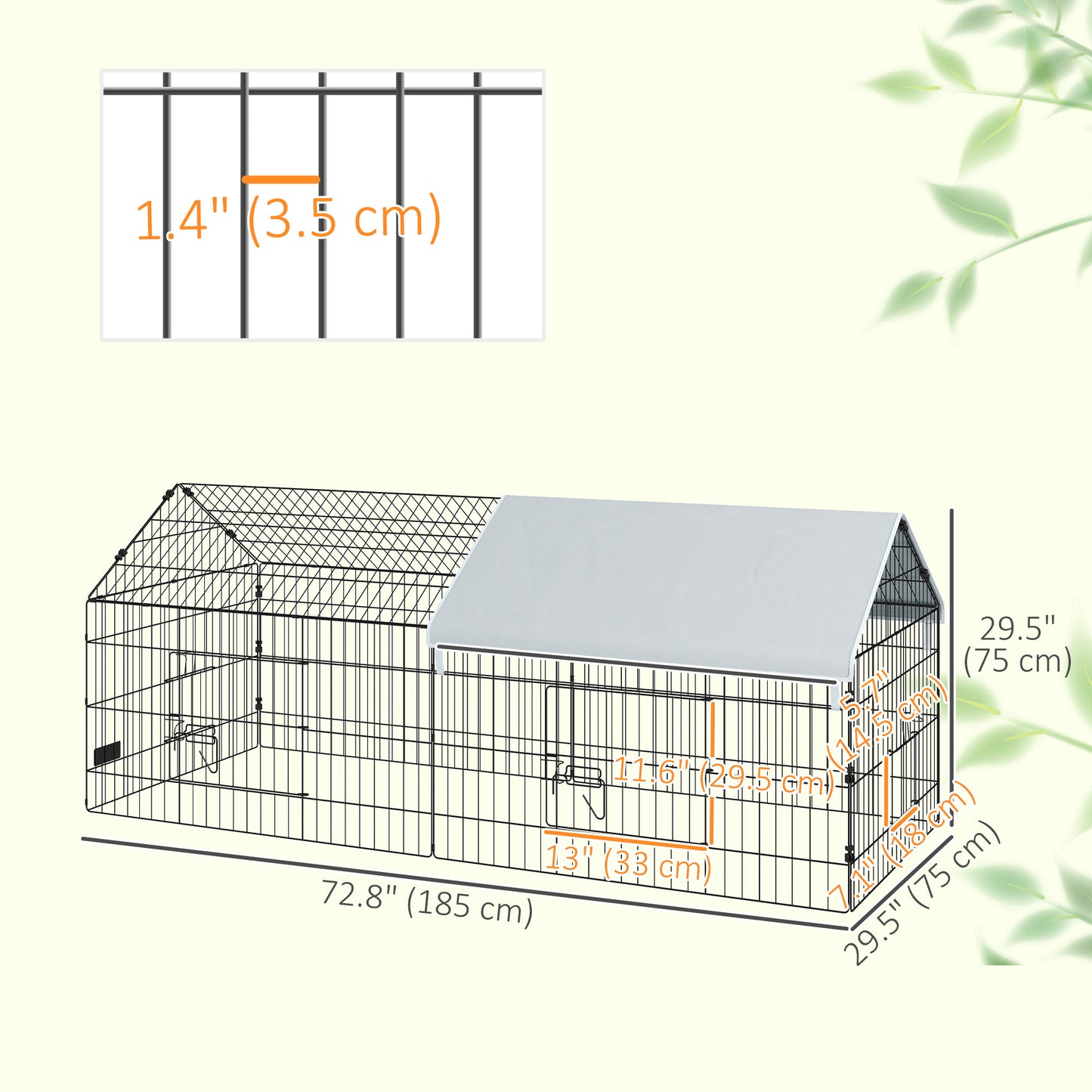 73" Small Animal Cage with Roof, Indoor/Outdoor Use, for Chicken, Rabbits, Chinchillas, Silver