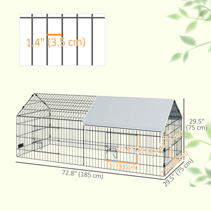 73" Small Animal Cage with Roof, Indoor/Outdoor Use, for Chicken, Rabbits, Chinchillas, Silver