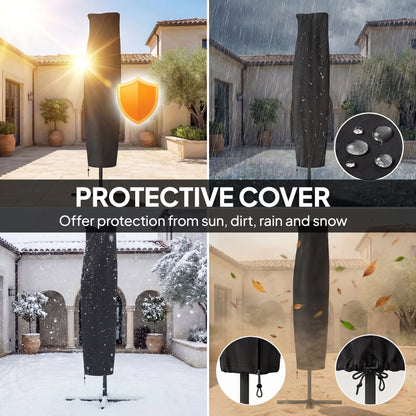11.3 ft Cantilever Patio Umbrella with Light, Cover, Aluminium UPF50+ Offset Outdoor Umbrella Parasol, Dark Grey