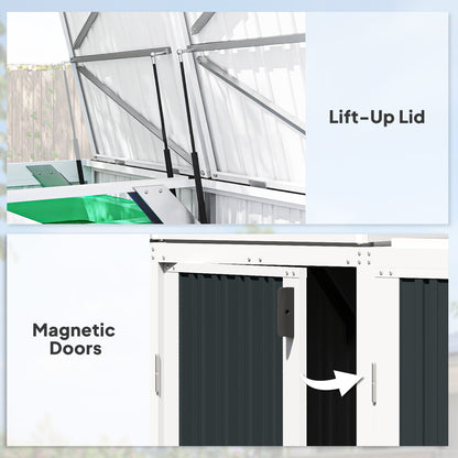 Outdoor Storage Shed Rustproof Garbage Bin Shed with Gas Struts Magnetic Doors for 3 Bins White and Grey