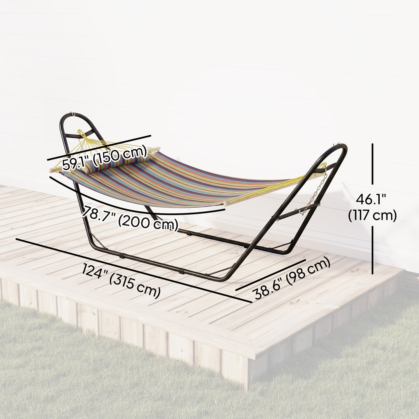 Hammock with Stand, Heavy Duty Camping Hammock with Detachable Pillow and Spreader Bar, 264 lbs Capacity, Multicolor