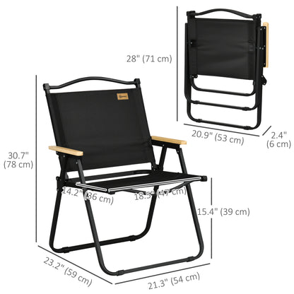 Set of 2 Camping Chair, Lightweight Folding Chair, Portable Armchairs, Excellent for Festivals, Fishing, Black