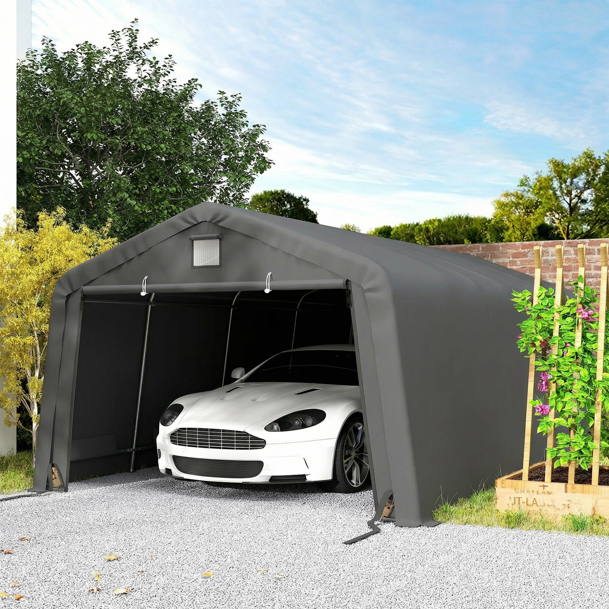 12' x 20' Portable Garage, Heavy Duty Carport Canopy with Ventilation Windows and Large Roll-up Door, Dark Grey