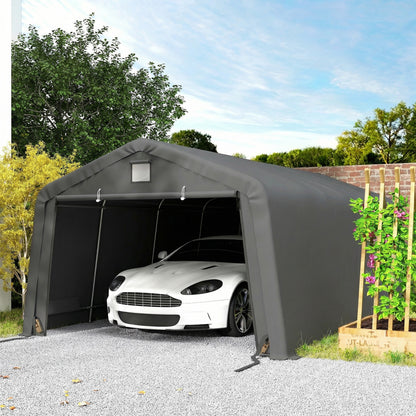 12' x 20' Portable Garage, Heavy Duty Carport Canopy with Ventilation Windows and Large Roll-up Door, Dark Grey