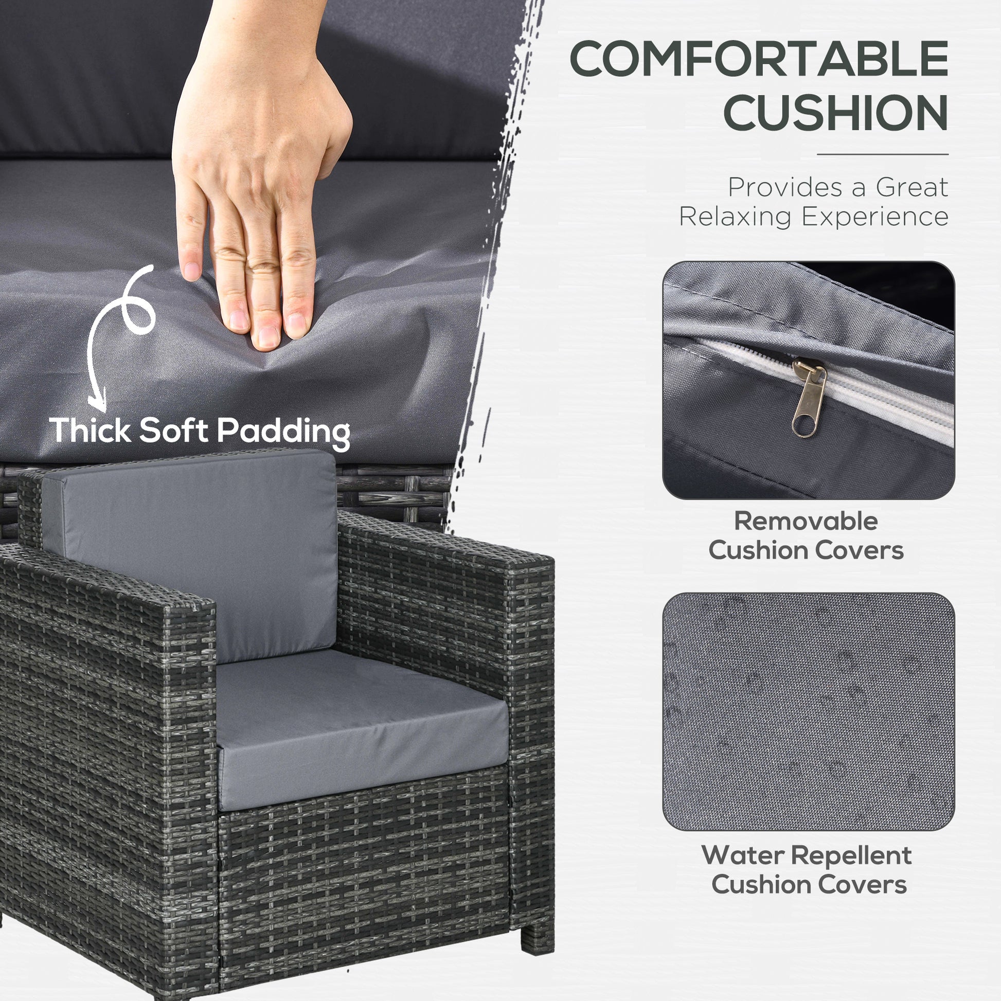 Outdoor Rattan Sofa, Patio Wicker Armchair with Cushions for Garden, Balcony, Porch, Grey