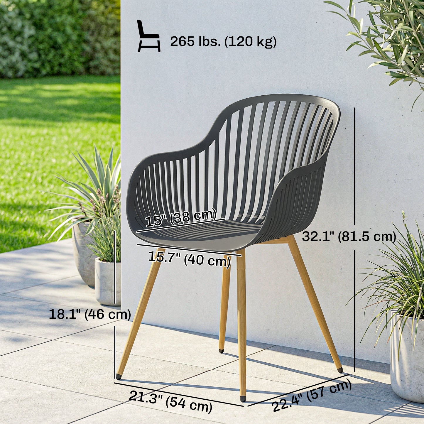 Outdoor Dining Chairs Set of 4, Patio Chairs with Slotted Backrest, Grey