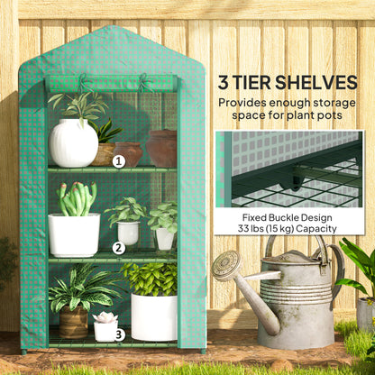 3 Tier Mini Greenhouse, Portable Flower Stand with Shelf Clips, Indoor Greenhouse with Steel Frame, Green