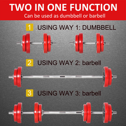 Soozier 44lbs 2-In-1 Dumbbell & Barbell Adjustable Set Strength Muscle Exercise Fitness Plate Bar Clamp Rod Home Gym Sports Area