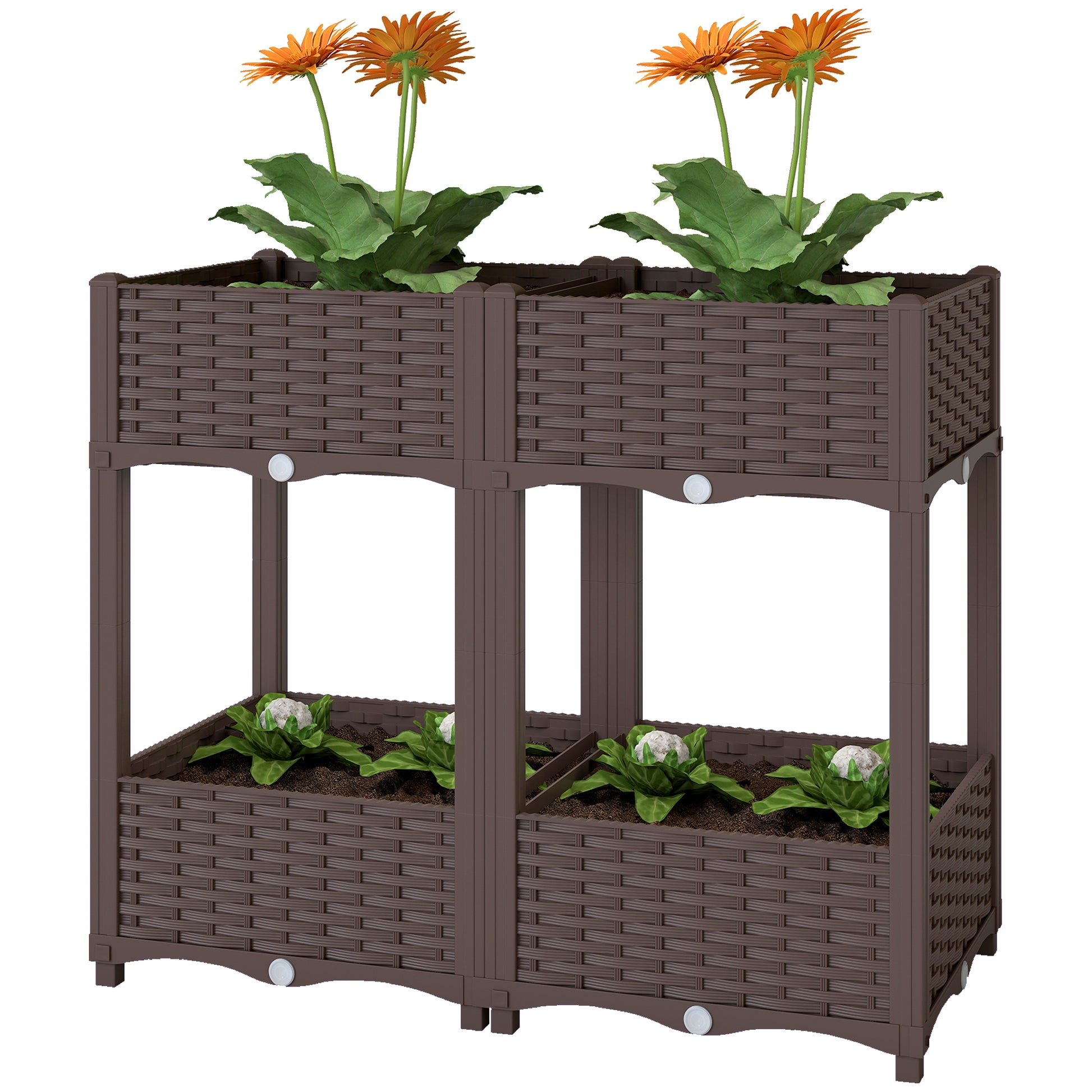 Plastic Raised Garden Bed with Legs, Self Watering Elevated Planter Boxes with Drainage Holes and Plugs