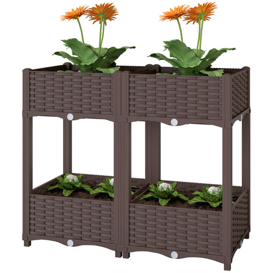 Plastic Raised Garden Bed with Legs, Self Watering Elevated Planter Boxes with Drainage Holes and Plugs