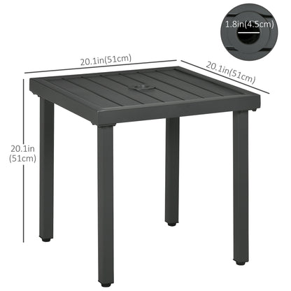 Outdoor Side Table, Patio End Table with Umbrella Hole, Small Coffee Table with Steel Frame for Balcony, Gray