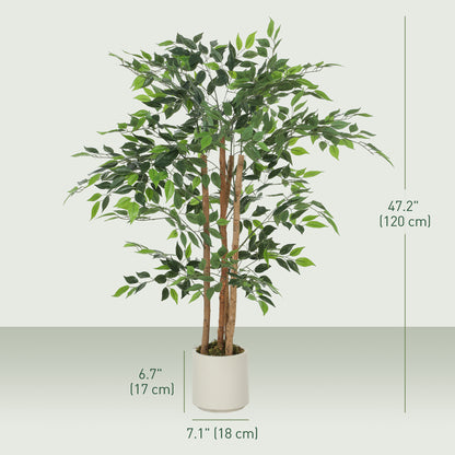 4FT Artificial Banyan Tree Set of 2, Fake Potted Tree with Solid Wood Trunk and Pot for Indoor