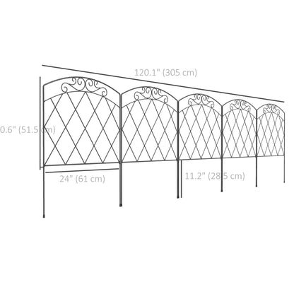 5 Pack Garden Fencing for Yard, Decorative Fence Panels as Animal Barrier and Flower Edging, Swirls Black