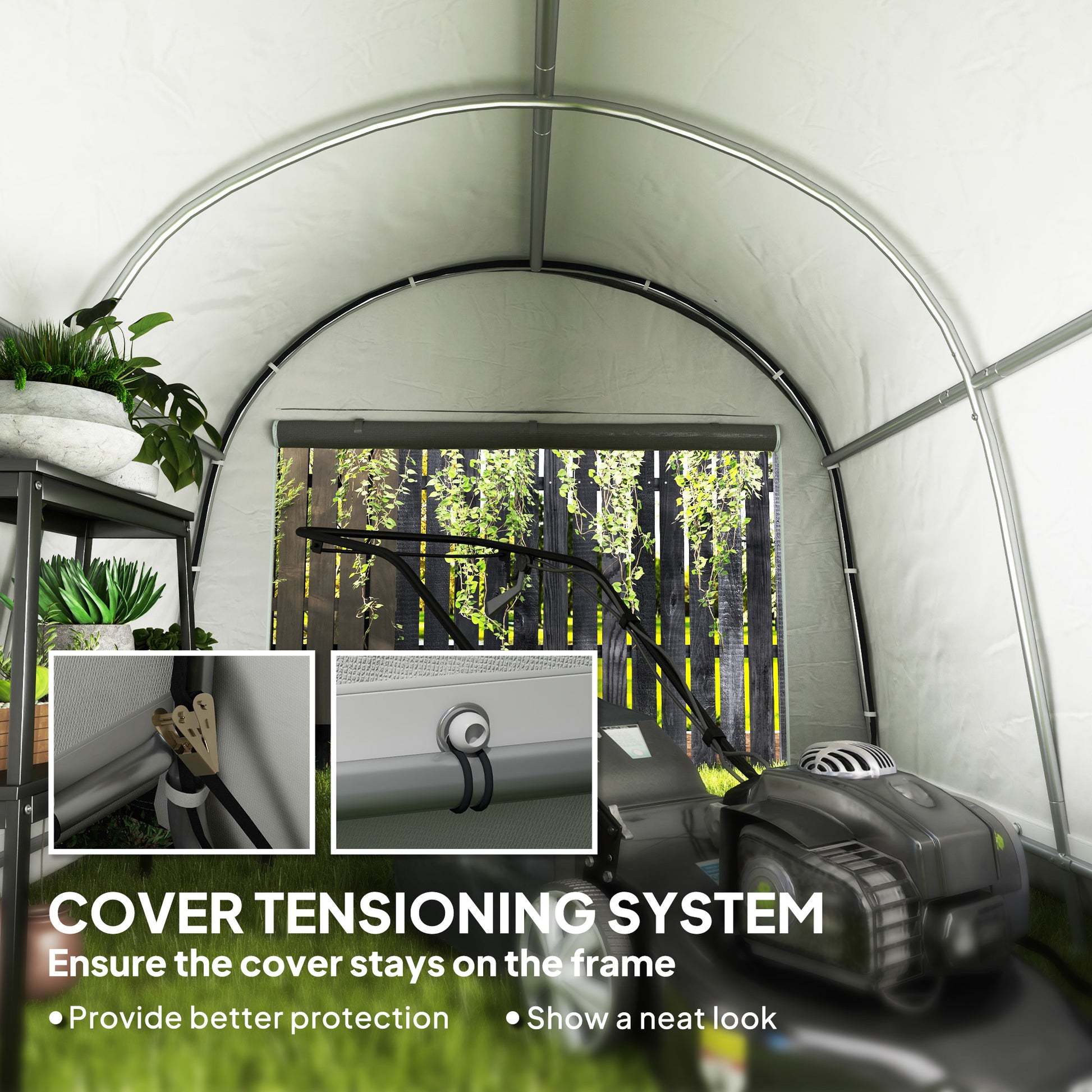 10' x 10' Outdoor Storage Tent, Heavy Duty and Waterproof Portable Shed for Bike, Motorcycle & Garden Tools, Light Grey