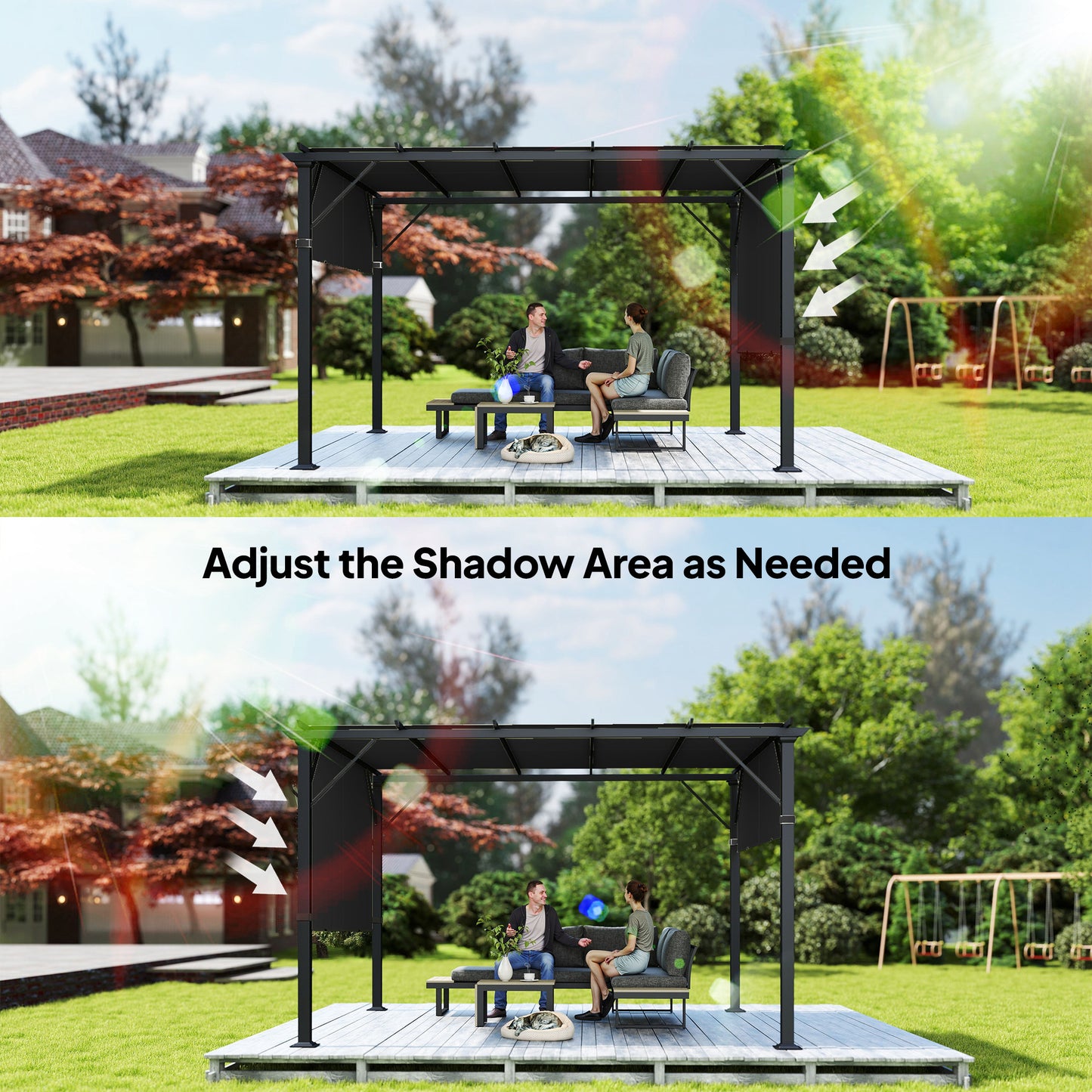 2 Pcs UV Protection Pergola Replacement Canopy, Pergola Shade Cover, Easy to Install, for 10' x 10' Pergola, Black