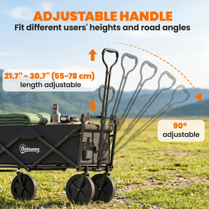 Steel Frame Folding Garden Cart, Collapsible Wagon Cart with Removable Canopy, Telescopic Handle and Carrying Bag
