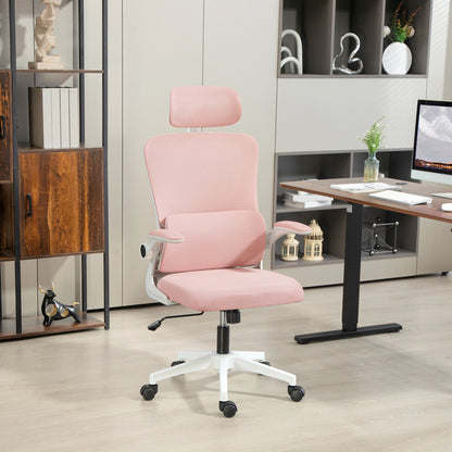 High Back Office Chair, Mesh Computer Desk Chair with Rotatable Headrest, Lumbar Back Support, Adjustable Height, Pink