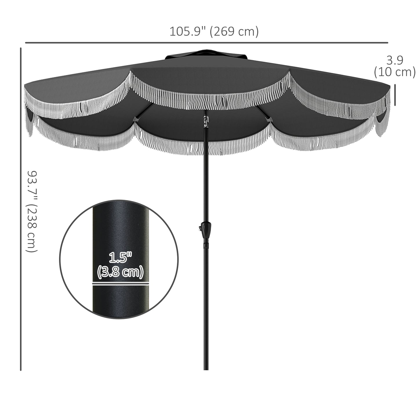 9FT Patio Umbrella Parasol, UPF 30+ Outdoor Market Umbrella with Crank, 8 Ribs, Push Button Tilt, Vented Patio Table Umbrella for Deck Backyard Lawn, Charcoal Grey