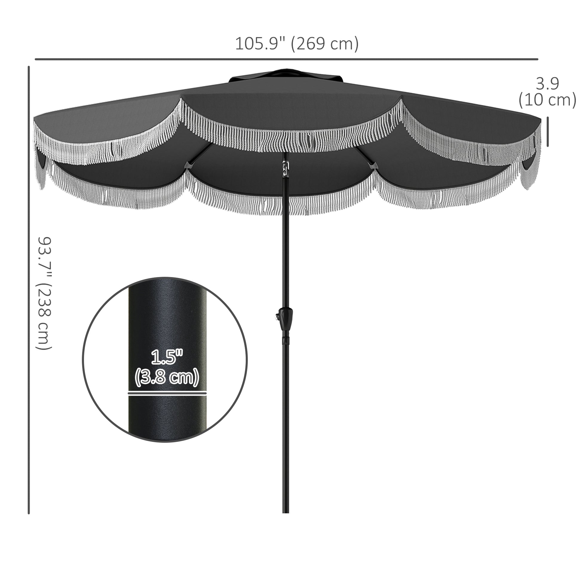 9FT Patio Umbrella Parasol, UPF 30+ Outdoor Market Umbrella with Crank, 8 Ribs, Push Button Tilt, Vented Patio Table Umbrella for Deck Backyard Lawn, Charcoal Grey
