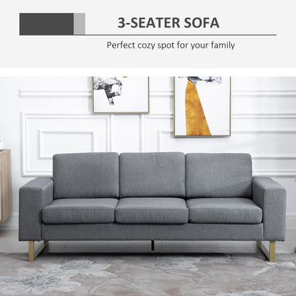 3 Seater Sofa, Linen Upholstered Cozy Padded Couch with Steel Leg, Backrest and Wide Armrest, for Living room, Bedroom, Dark Grey