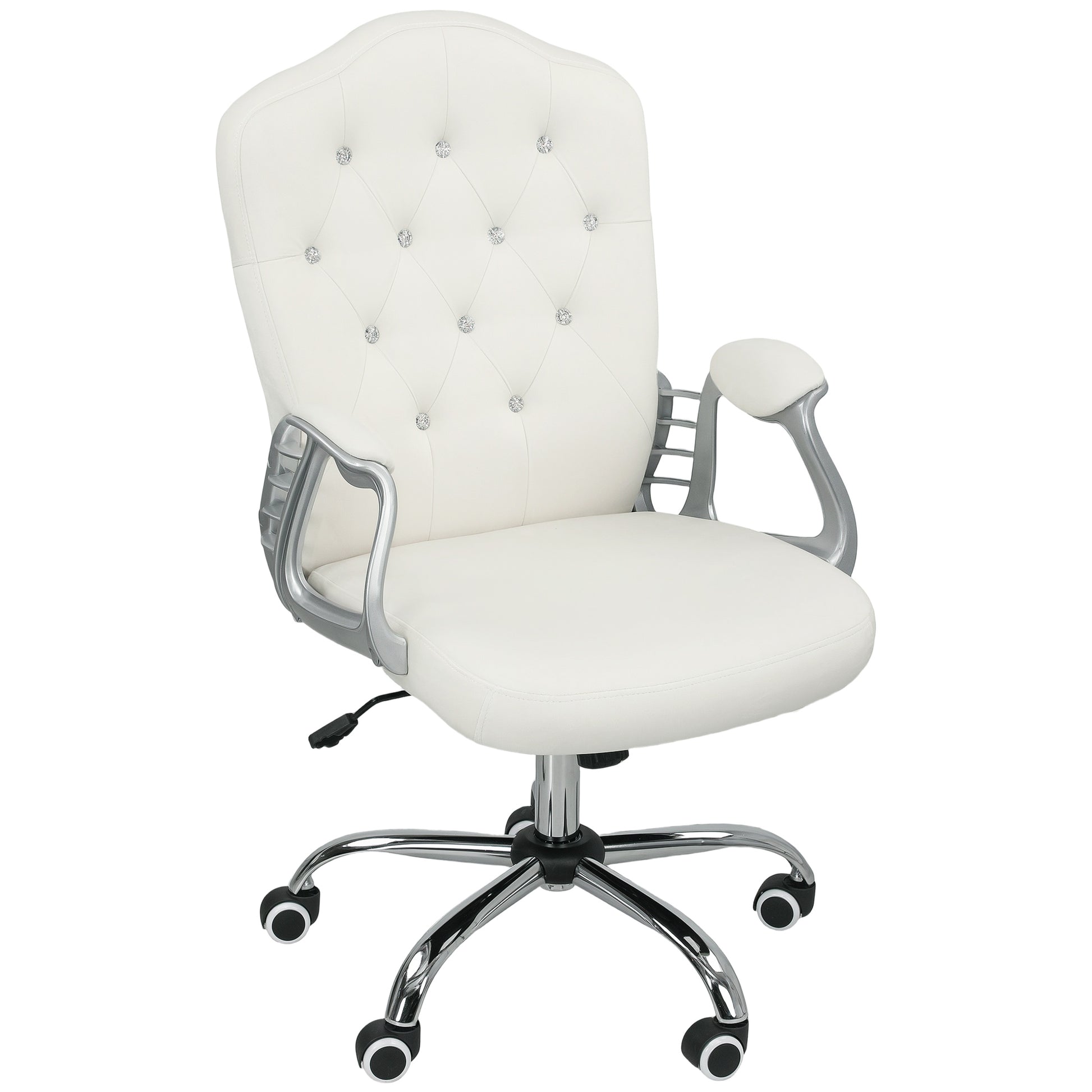 Vanity Office Chair, Velvet Computer Desk Chair with Swivel Wheels, Adjustable Height, Tilt Function, Off-White