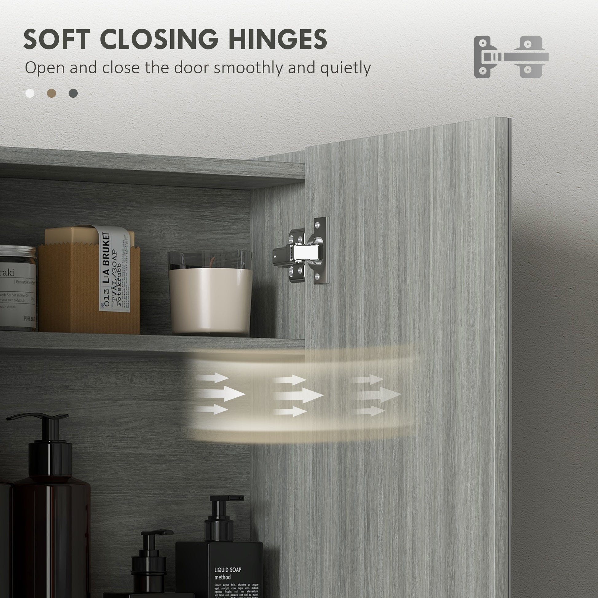 Wall Mount Mirrored Medicine Cabinet, Bathroom Mirror Cabinet with Adjustable Shelf, Double Soft Closing Doors, Grey