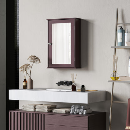 Bathroom Mirror Cabinet, Wall Mounted Medicine Cabinet with Door and Shelves, Dark Brown