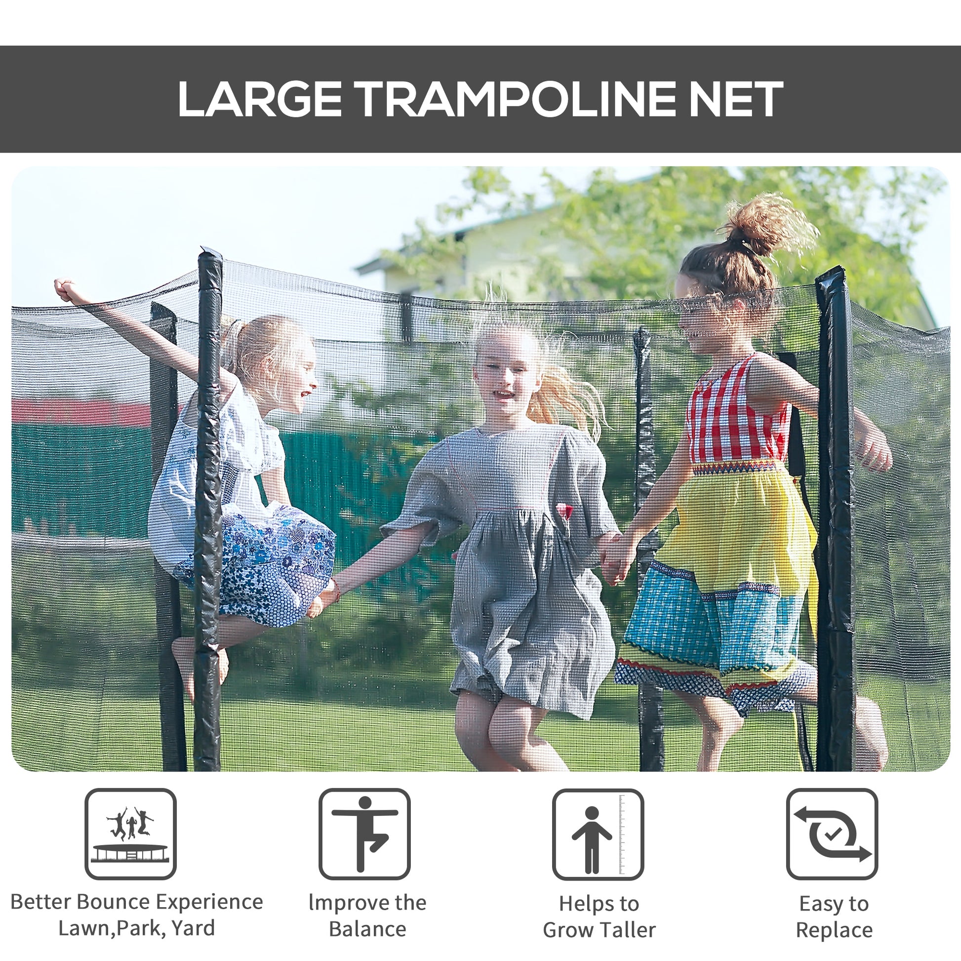 Soozier 8FT Round Trampoline Enclosure Net Outdoor Bounce Safety Net Replacement for 6 Poles Black