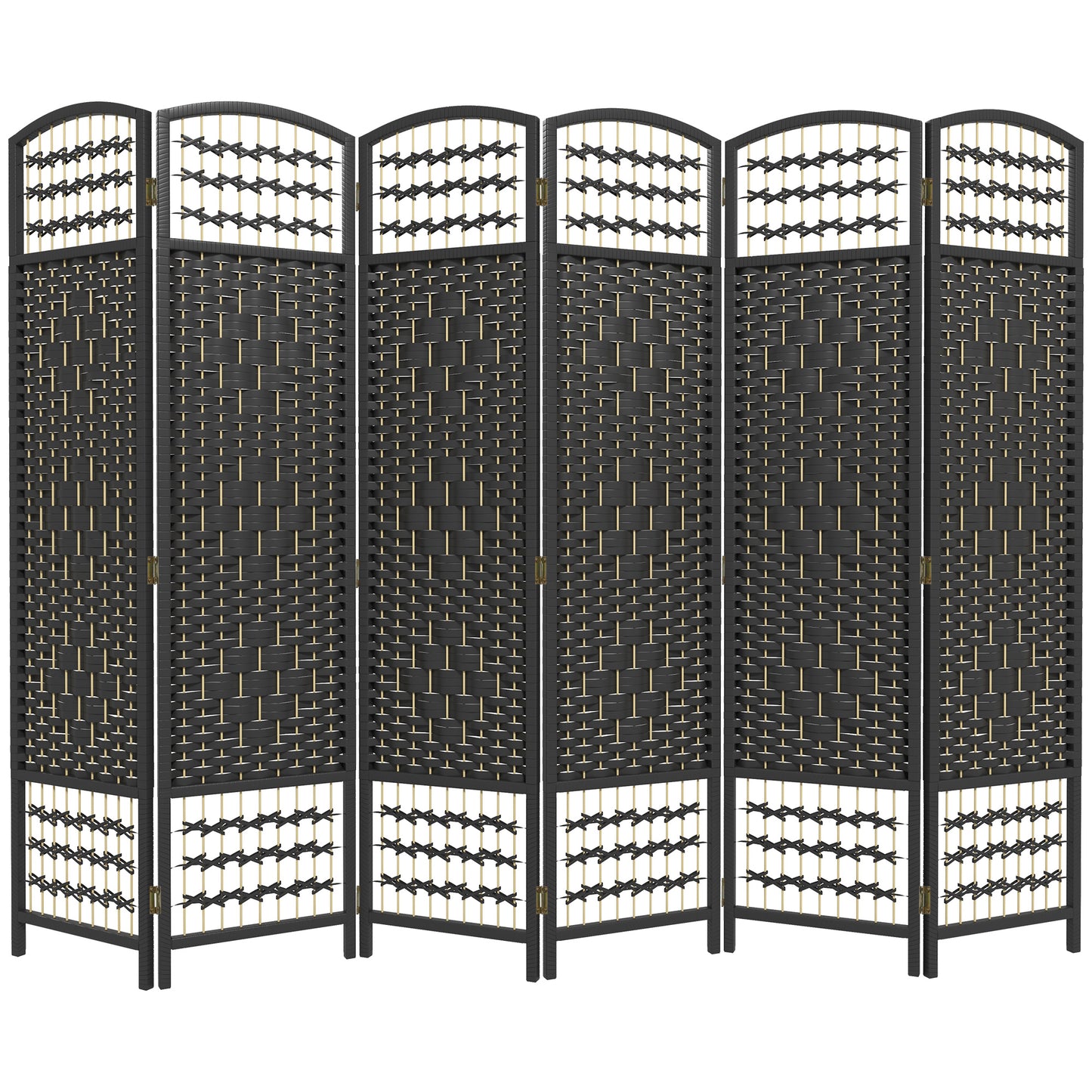 6 Panel Folding Room Divider, Portable Privacy Screen, Wave Fiber Room Partition for Home Office, Black