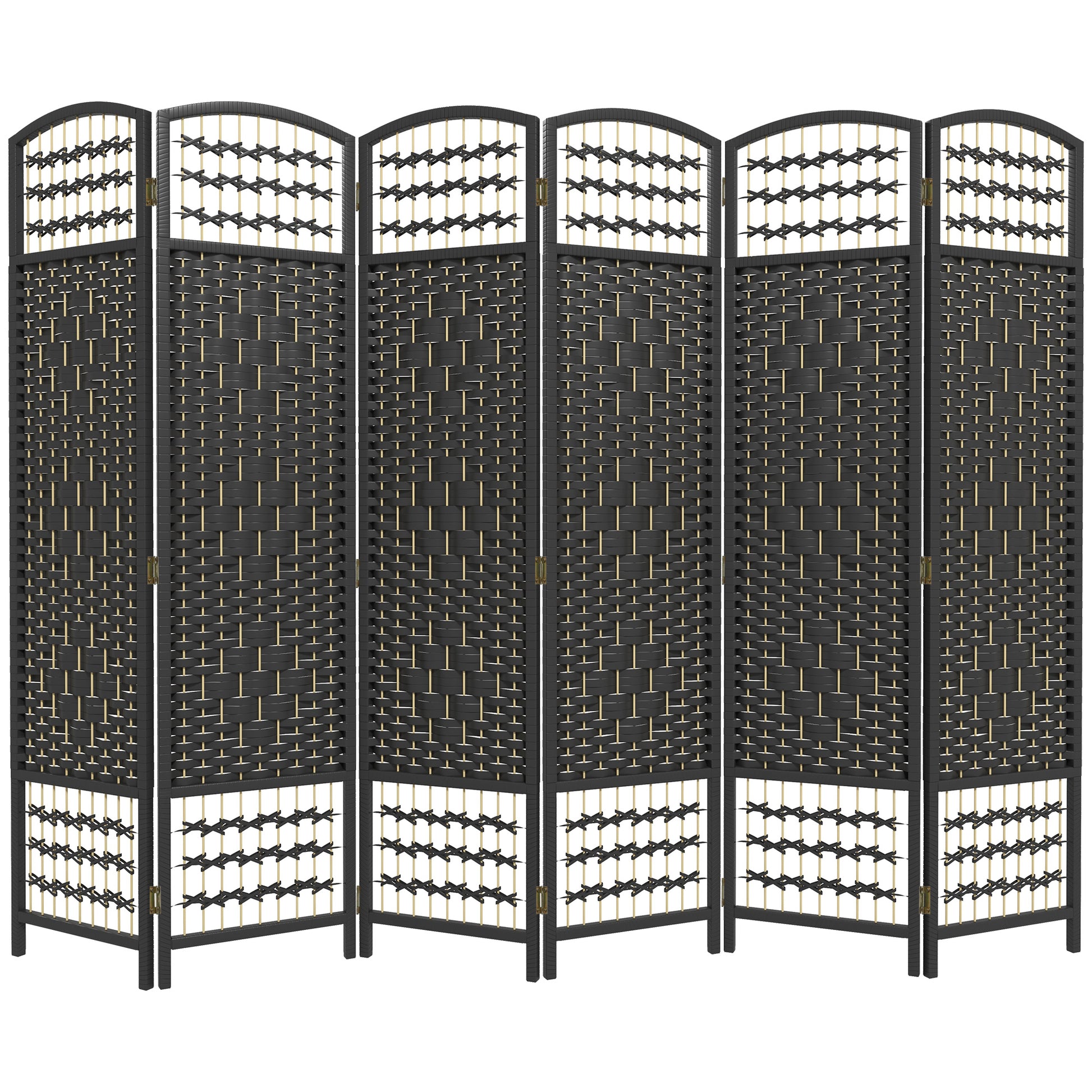 6 Panel Folding Room Divider, Portable Privacy Screen, Wave Fiber Room Partition for Home Office, Black