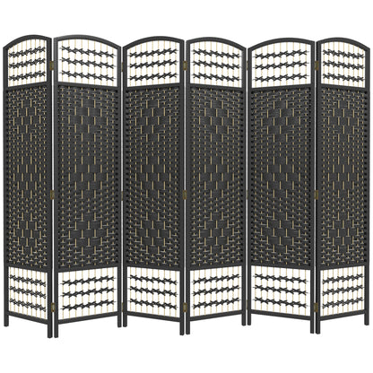 6 Panel Folding Room Divider, Portable Privacy Screen, Wave Fiber Room Partition for Home Office, Black