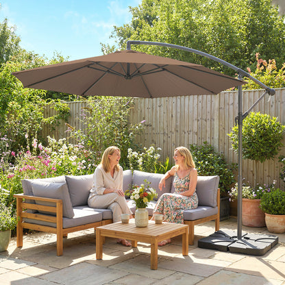 9.6ft Offset Patio Umbrella Garden Hanging Parasol Banana Cantilever Umbrella with Base, Crank, Coffee