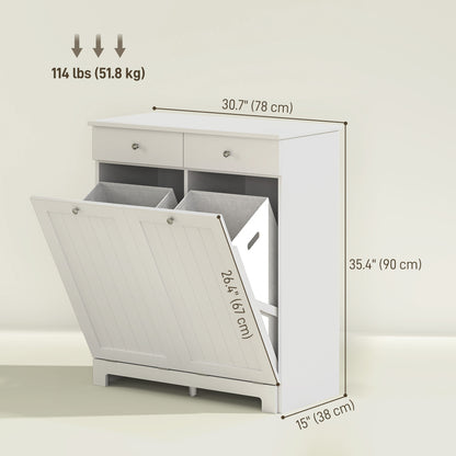 Laundry Cabinet, Tilt Out Laundry Hamper Cabinet with 2 Baskets, Bathroom Hamper Cabinet with 2 Drawers, White
