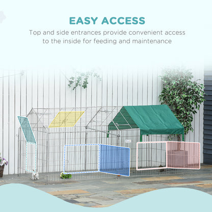 Pet Playpen with Roof, Metal Guinea Pig Cage, Rabbit Pen, Chicken Coop Run, Catio Cat Enclosure with Cover, Doors, Indoor Outdoor for Small Animals, 87" x 41" x 41", Green