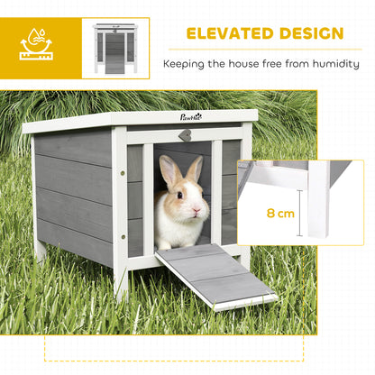 Wooden Rabbit Hutch, Bunny Cage with Waterproof & Openable Asphalt Roof, Outdoor Cat House Guinea Pig Cage Duck Shelter, Indoor Outdoor Use, 20" x 16.5" x 17", Grey