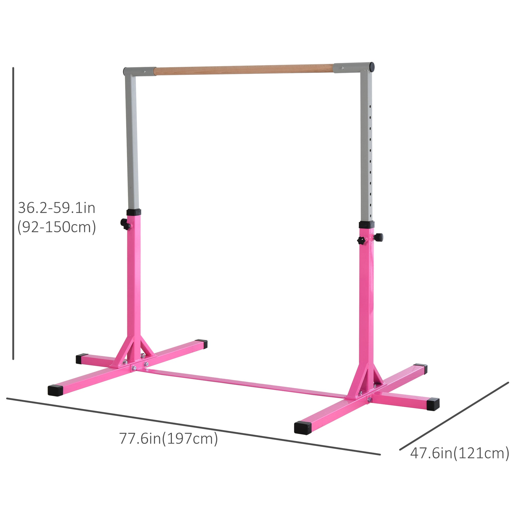 Soozier Professional Gymnastics Bar for Kids, Toddler Home Gymnastics Equipment with 13-level Adjustable Height, Pink