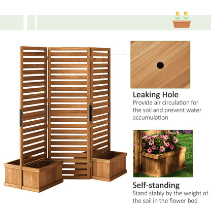 Outdoor Privacy Screen Wood Privacy Panel with 4 Planter Boxes, Raised Bed with 3 Panels, Drainage Holes