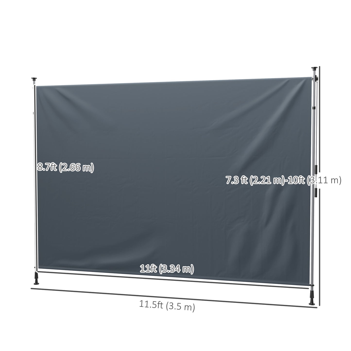 11.5' x 10' Manual Retractable Patio Awning, Outdoor Privacy Screen with UPF30+ & Water-Resistant Fabric, Dark Grey