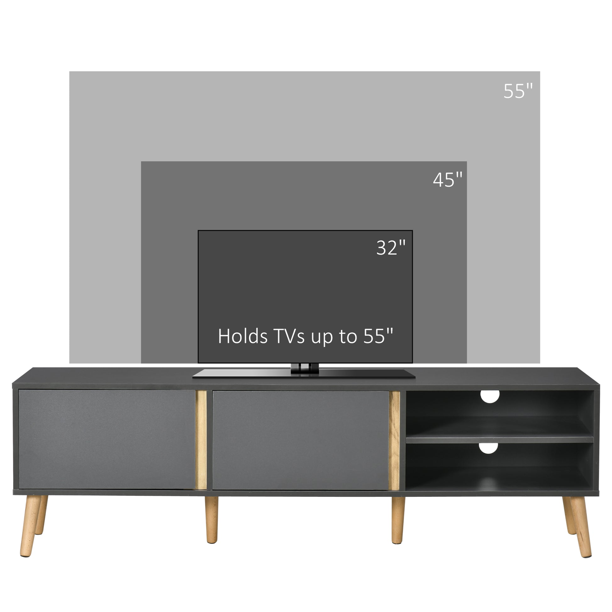TV Stand for TVs up to 55", TV Cabinet with Shelves and Cable Holes, Entertainment Unit for Living Room, Dark Grey