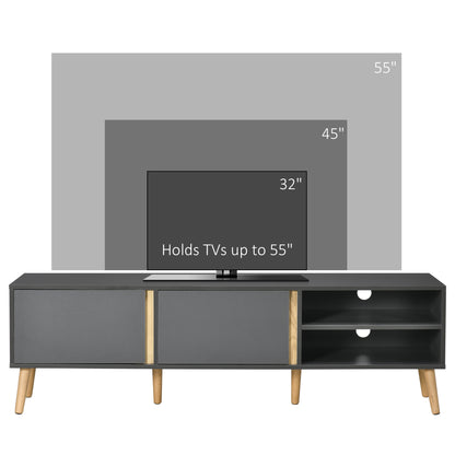 TV Stand for TVs up to 55", TV Cabinet with Shelves and Cable Holes, Entertainment Unit for Living Room, Dark Grey