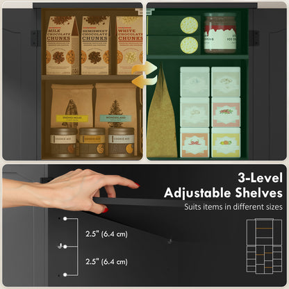 Tall Pantry Cabinet, 64" Storage Cabinet with Adjustable Shelves and 8 Door Spice Racks for Kitchen, Dining Room, Black
