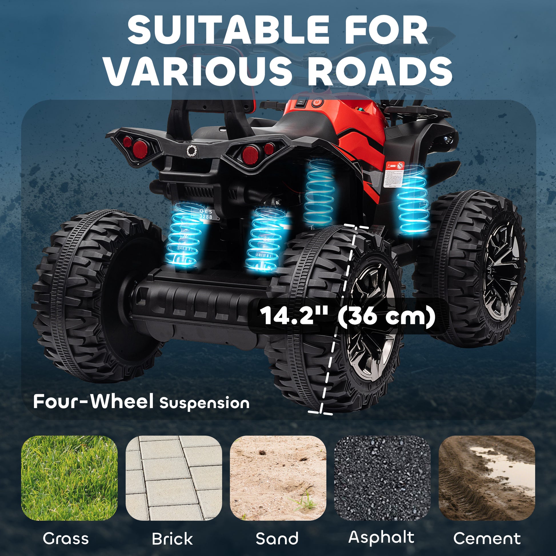 Aosom Kids Ride-on Car, 12V/10AH Four Wheeler Kids ATV, Battery Powered Off-Road Quad with MP3, Headlights, Suspension, 1.8-5 mph, Red