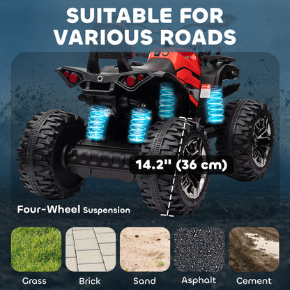 Aosom Kids Ride-on Car, 12V/10AH Four Wheeler Kids ATV, Battery Powered Off-Road Quad with MP3, Headlights, Suspension, 1.8-5 mph, Red