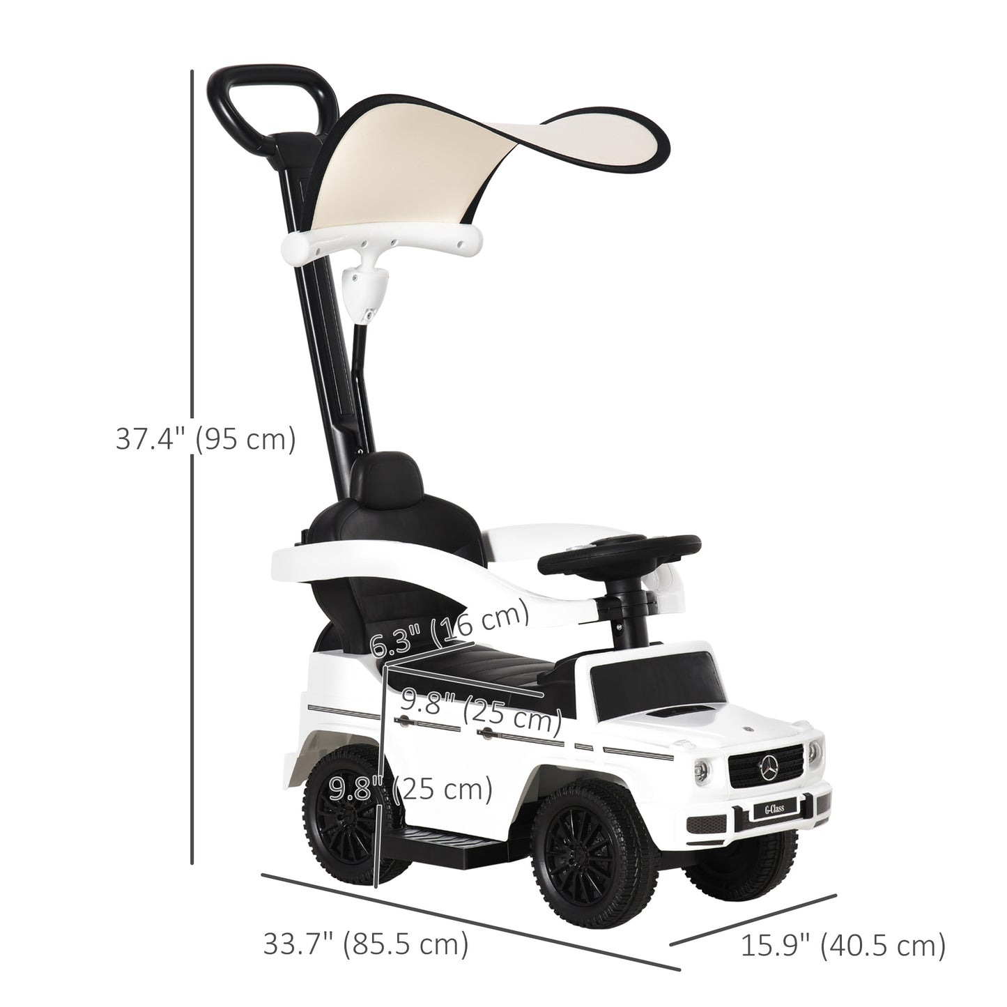 Aosom Mercedes-Benz G350 Licensed Push Car, 3-in-1 Toddler Sliding Car with Horn, Steering, Foot Rest, Seat Storage, White