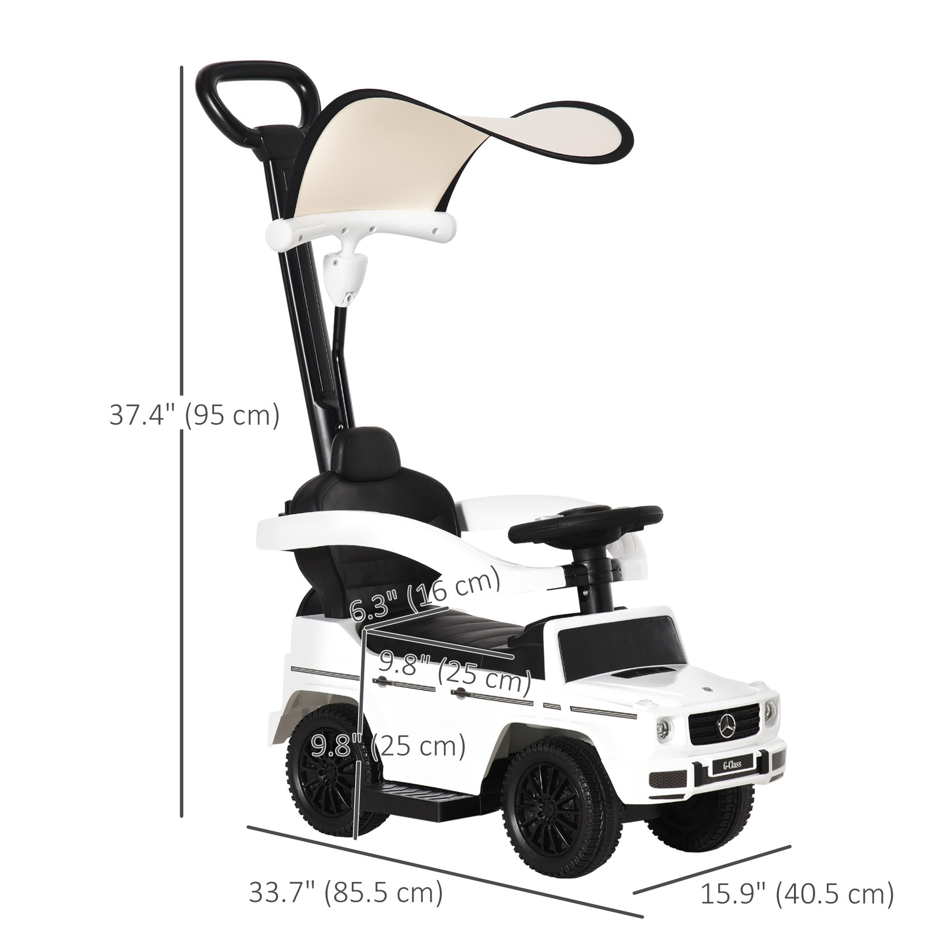 Aosom Mercedes-Benz G350 Licensed Push Car, 3-in-1 Toddler Sliding Car with Horn, Steering, Foot Rest, Seat Storage, White