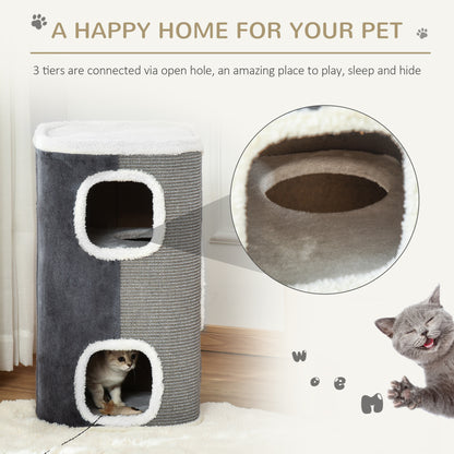 4-Story Cat House for Indoor, Cat Condo with Sisal Scratching Surface, Removable Cushion, 16" x 16" x 29", Grey