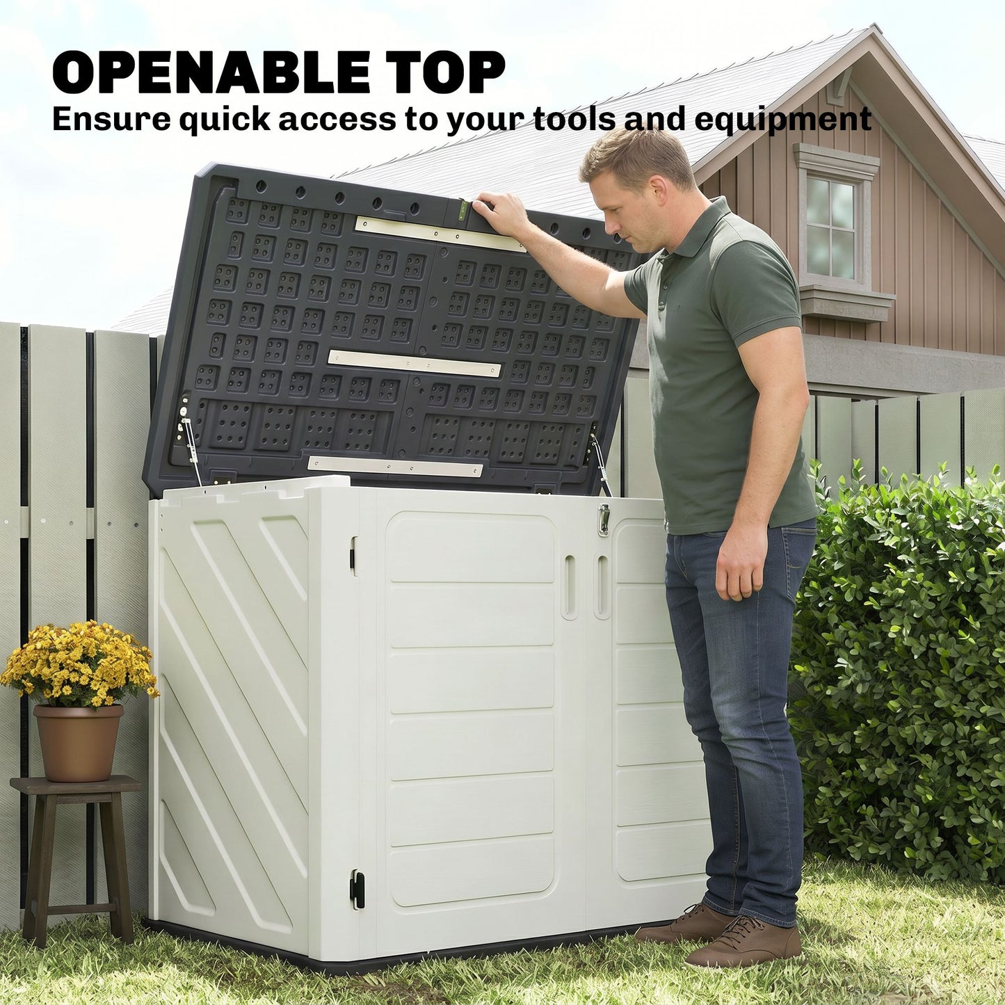 35 Cu.Ft Outdoor Storage Cabinet, Waterproof HDPE Outdoor Storage Shed with Lockable Doors and Openable Top