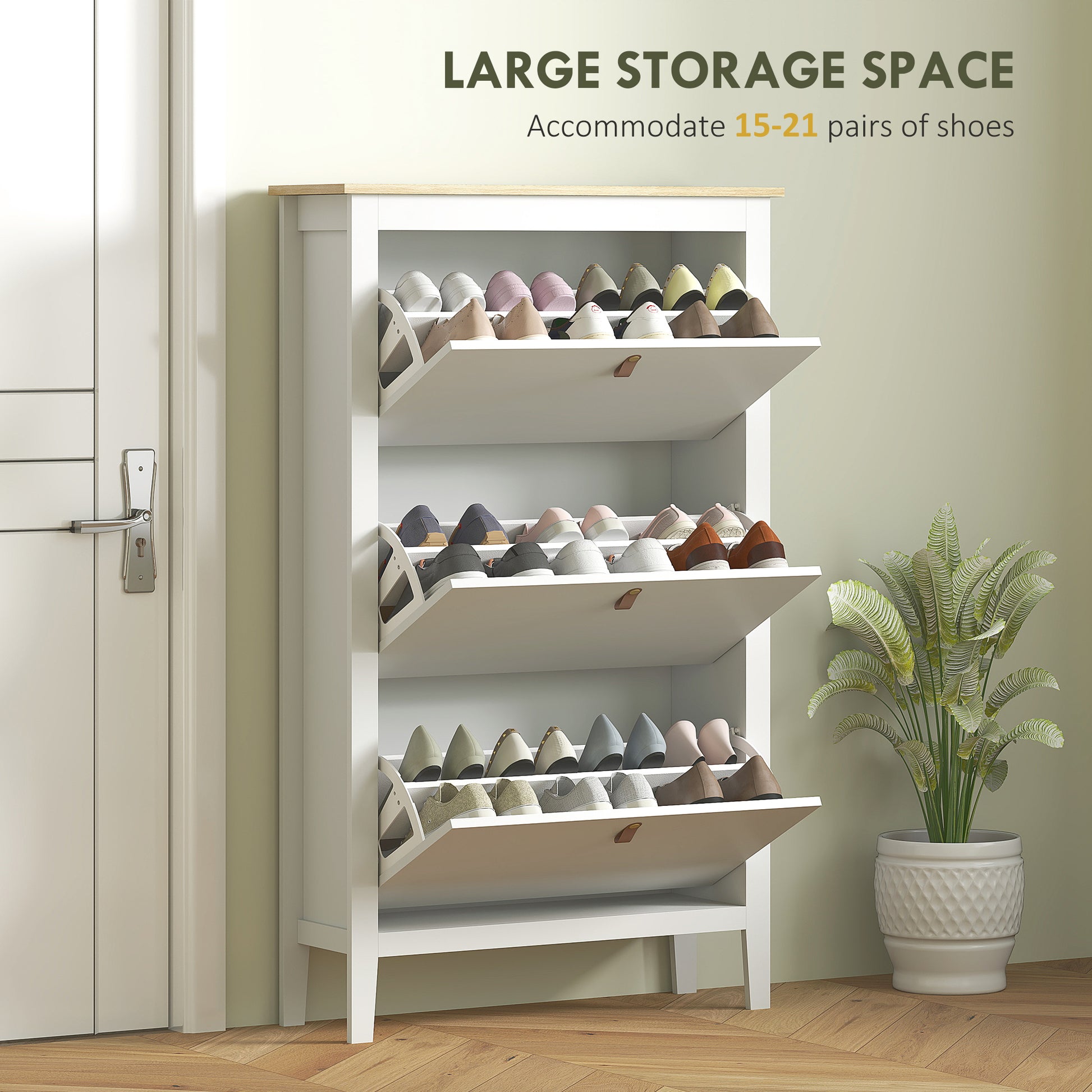 Narrow Shoe Cabinet with 3 Flip Drawers, Adjustable Shelves for Entryway, Holds 15-21 Pairs, White